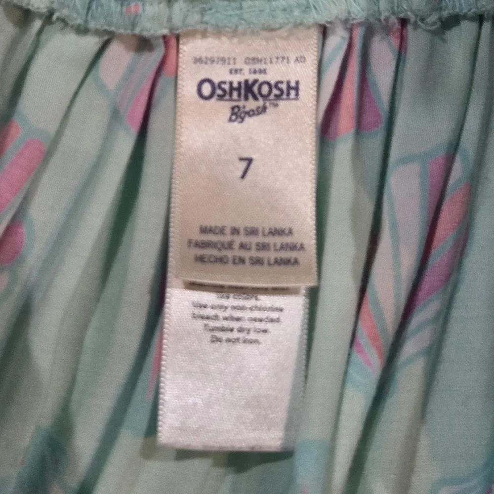 OshKosh B'gosh Girls Pink & Green Seashell Asymmetric Highlow A-Line Skirt Sz 7